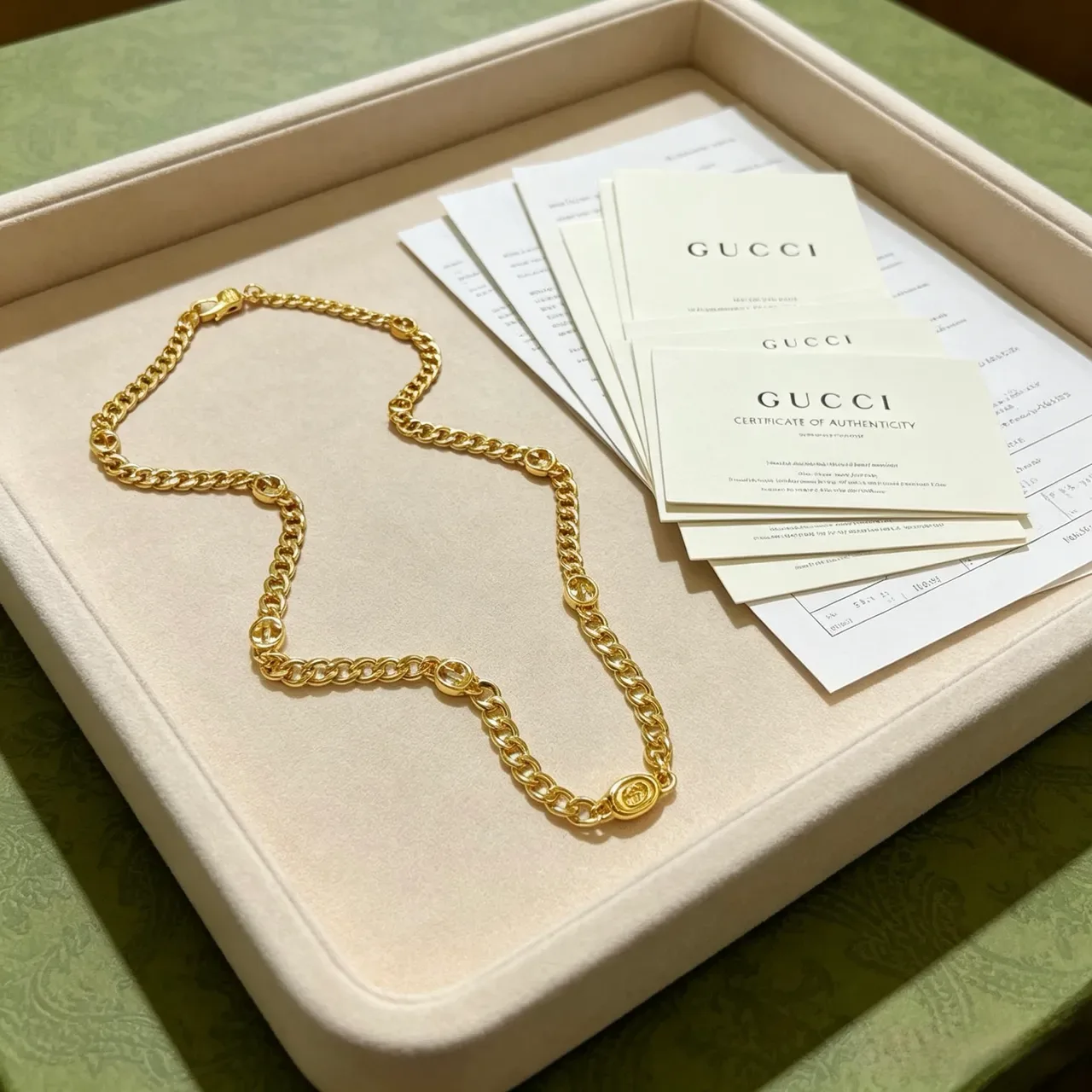 Gucci Gold Chunky Curb Chain Interlocking G Motifs Necklace 2
