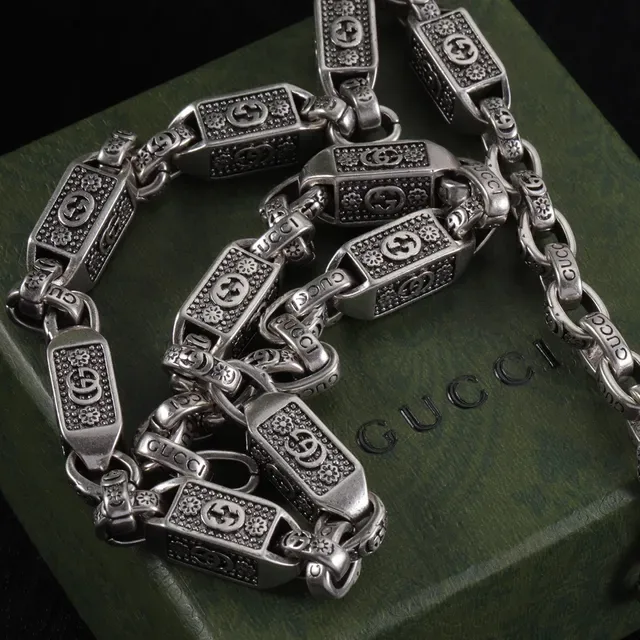 Gucci 金银双色金属 Interlocking G 图案项链 2