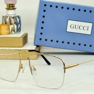 Gucci Gold-Tone Rectangular Aviator Optical Glasses