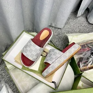 Gucci gris rojo GG monograma correa cuero planta zapatillas