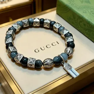 Gucci Pulsera Gris Plata con Cuentas de Metal y Piedra