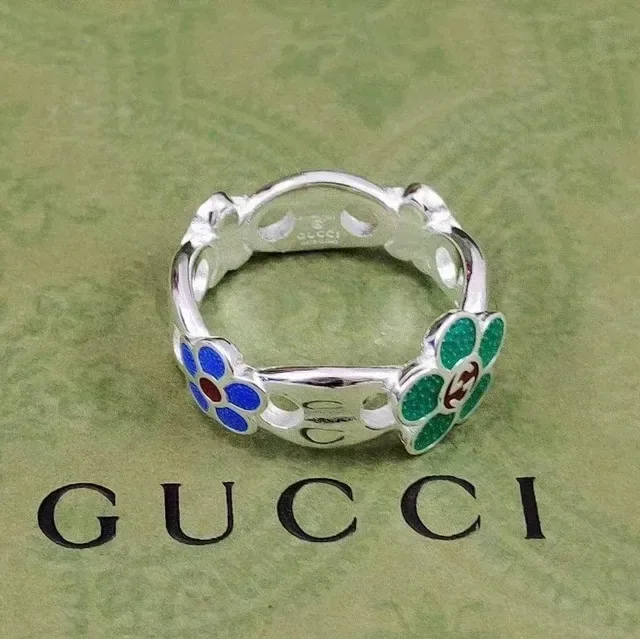 Gucci 绿红花卉珐琅环形耳环 3