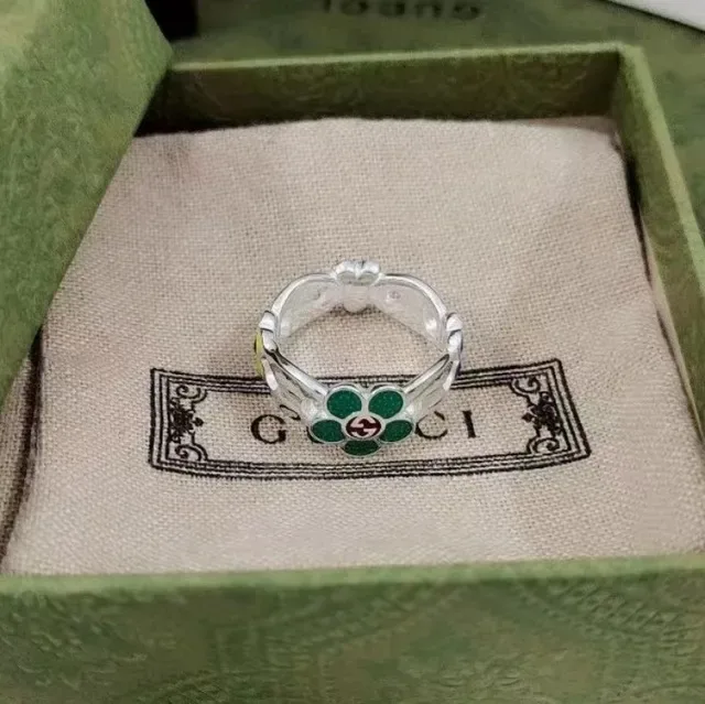 Gucci 绿红花卉珐琅环形耳环 4