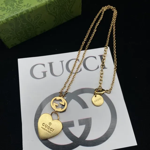 Gucci Heart Gold Pendant Interlocking G Logo Necklace 2