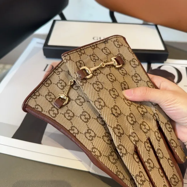 Gucci Horsebit 1955 Beige and Brown Leather Gloves 2