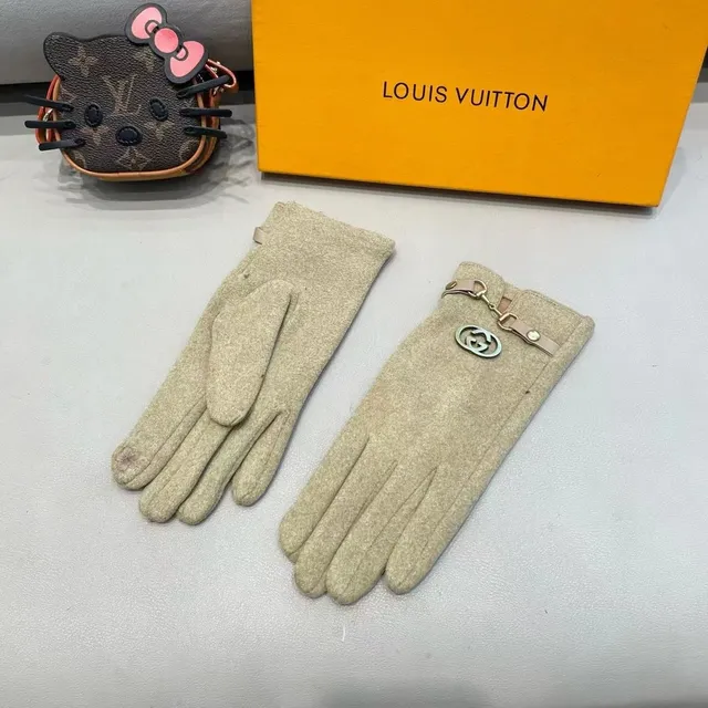 Gucci Horsebit 1955 বেইজ সোনালি উল-মিশ্রণ হার্ডওয়্যার চামড়ার গ্লাভস 4