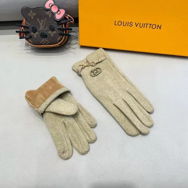 Gucci Horsebit 1955 বেইজ সোনালি উল-মিশ্রণ হার্ডওয়্যার চামড়ার গ্লাভস 5