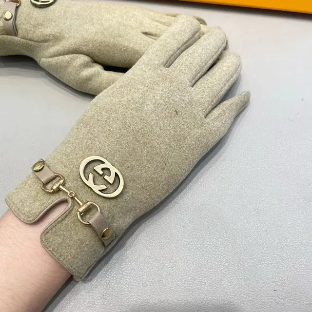 Gucci Horsebit 1955 বেইজ সোনালি উল-মিশ্রণ হার্ডওয়্যার চামড়ার গ্লাভস 8