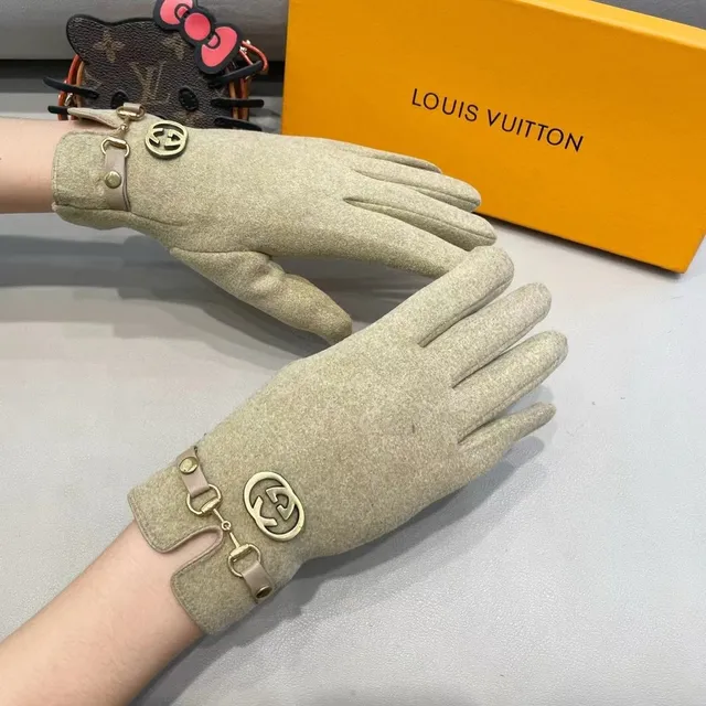 Gucci Horsebit 1955 বেইজ সোনালি উল-মিশ্রণ হার্ডওয়্যার চামড়ার গ্লাভস 9