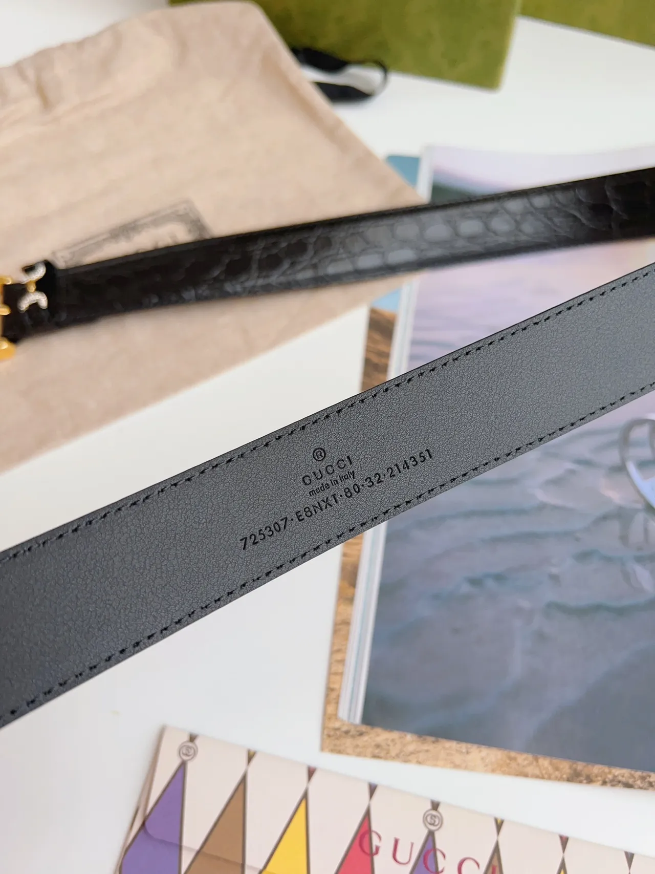 Gucci Horsebit 1955 Black Croc-Embossed Leather Belt 4