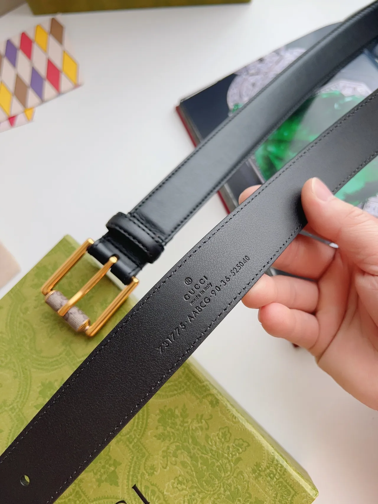 Gucci Horsebit 1955 黑金 光滑 矩形扣环 皮革腰带 4