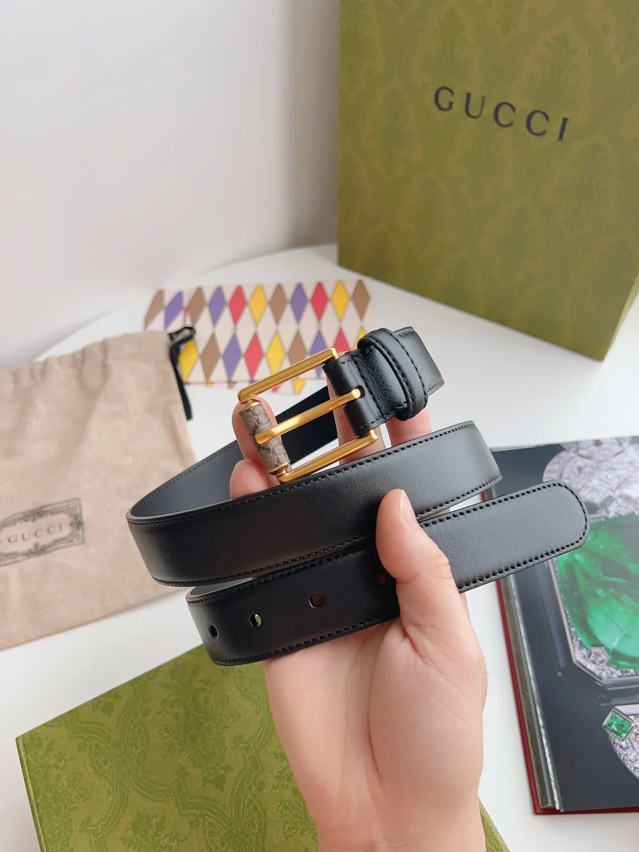 Gucci Horsebit 1955 黑金 光滑 矩形扣环 皮革腰带 5