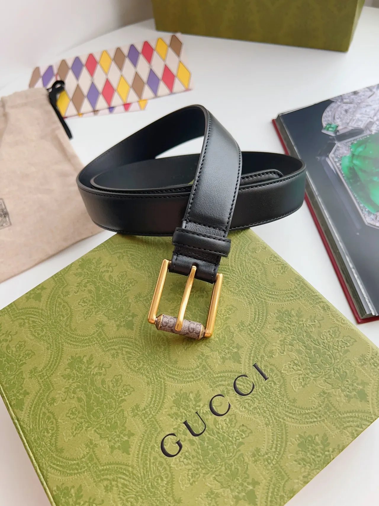 Gucci Horsebit 1955 黑金 光滑 矩形扣环 皮革腰带 6