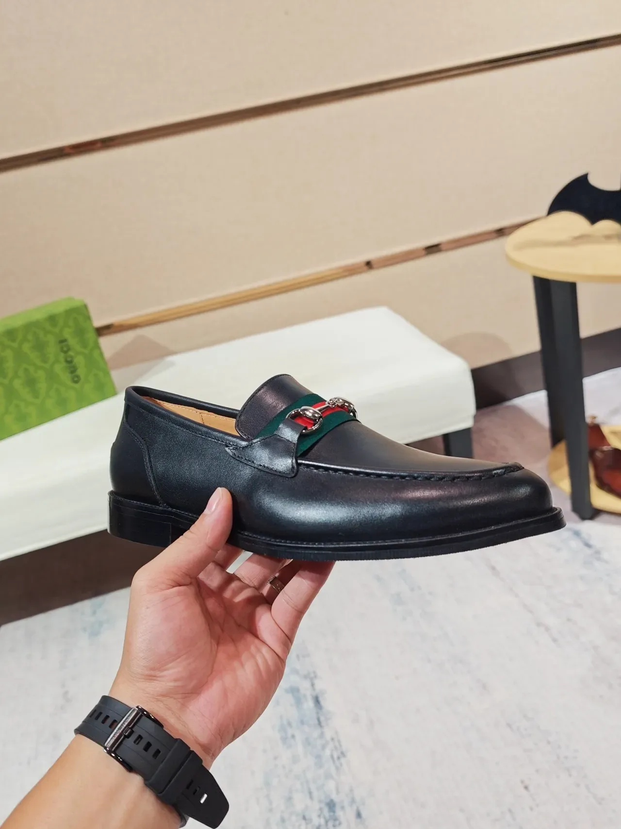 Gucci Horsebit 1955 Black Leather Web Loafers 6