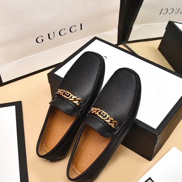 Gucci Horsebit 1955 काली चिकनी चमड़ी सोने की चेन लूफर 3