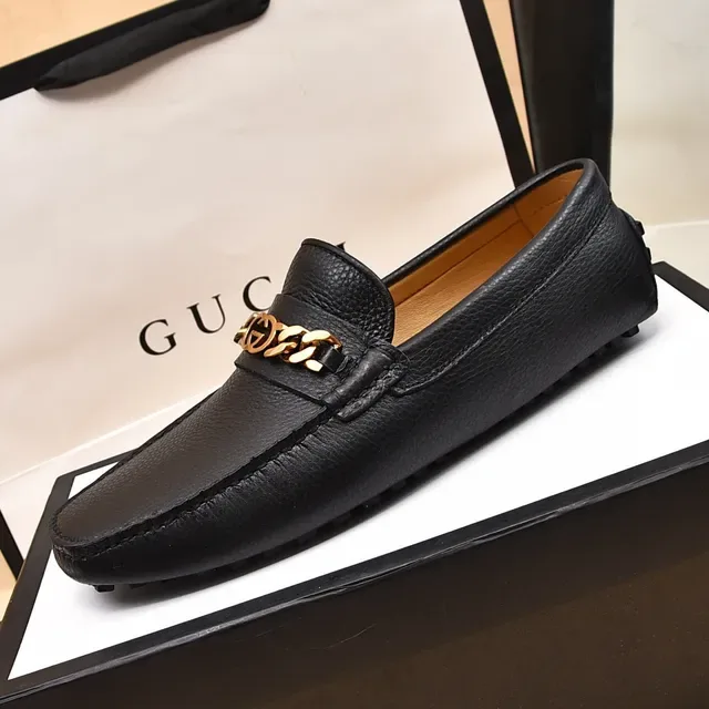 Gucci Horsebit 1955 काली चिकनी चमड़ी सोने की चेन लूफर 5
