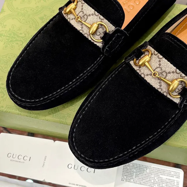 Gucci Horsebit 1955 Black Suede Loafers 7