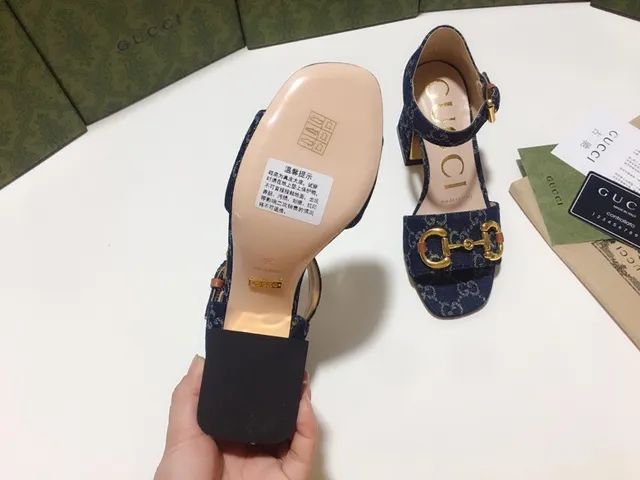 Gucci Horsebit 1955 蓝金 GG Monogram Denim Buckle Block Heel 2