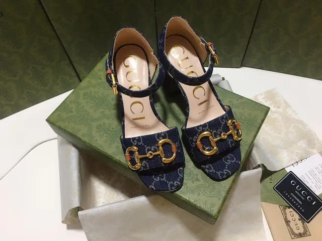 Gucci Horsebit 1955 蓝金 GG Monogram Denim Buckle Block Heel 3
