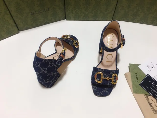 Gucci Horsebit 1955 蓝金 GG Monogram Denim Buckle Block Heel 4