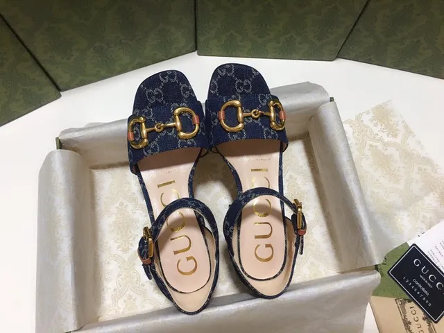 Gucci Horsebit 1955 蓝金 GG Monogram Denim Buckle Block Heel 8