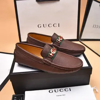 Gucci Horsebit 1955 বাদামী পেবল্ড লেদার ওয়েব স্ট্র্যাপ লোফার