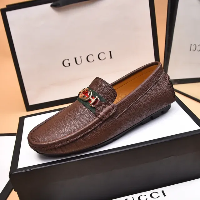 Gucci Horsebit 1955 Brown Pebbled Leather Web Strap Loafers 6