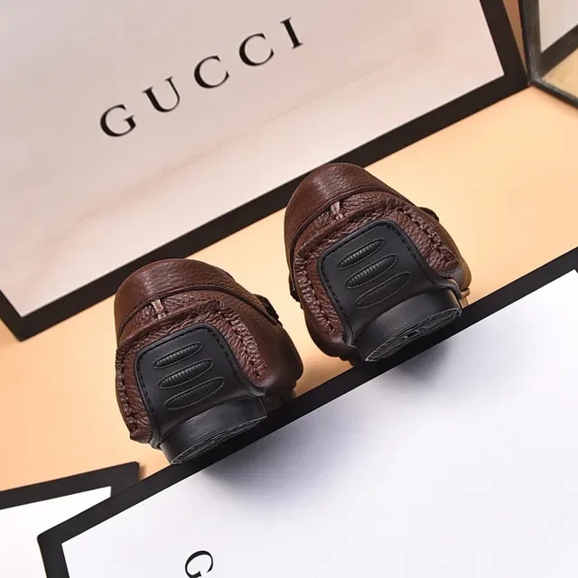Gucci Horsebit 1955 Brown Pebbled Leather Web Strap Loafers 9