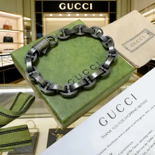Gucci Horsebit 1955 Oxidized Silver Interlocking G-Link 手链