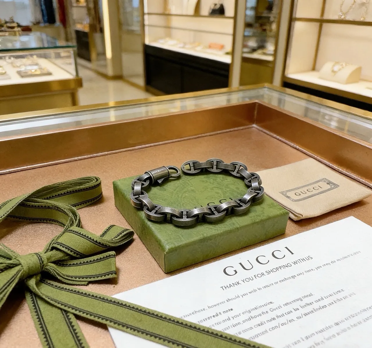 Gucci Horsebit 1955 Oxidized Silver Interlocking G-Link Bracelet 7