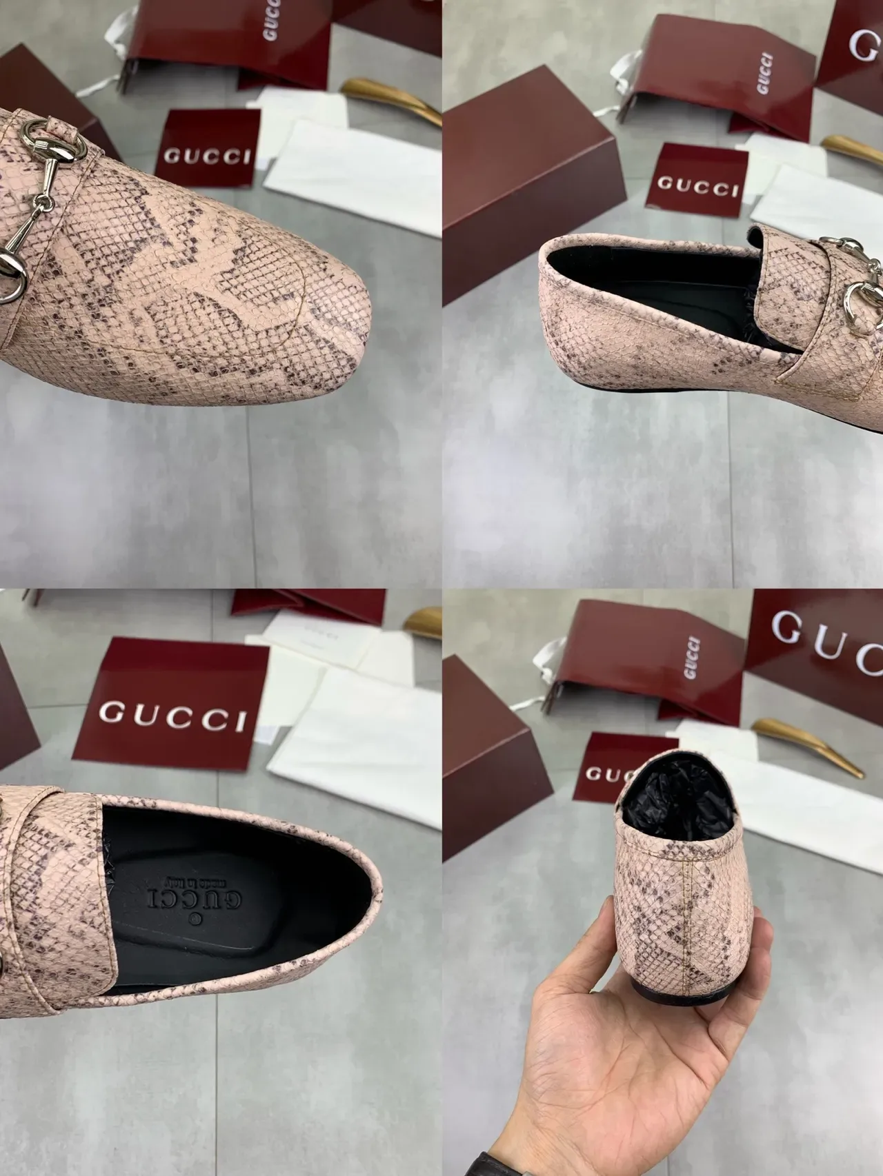 Gucci Horsebit 1955 Mocassins de pele de serpente rosa 2