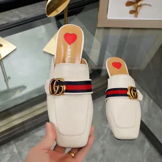 Gucci Horsebit 1955 白皮革网纹条纹方头乐福鞋
