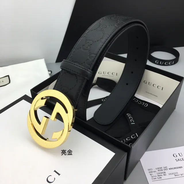 Gucci Interlocking G Cinto Preto Dourado Embossed GG Monogram Grande Fivela Circular Cinturão de Couro 4