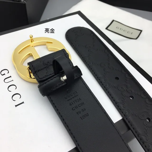 Gucci Interlocking G Cinto Preto Dourado Embossed GG Monogram Grande Fivela Circular Cinturão de Couro 8
