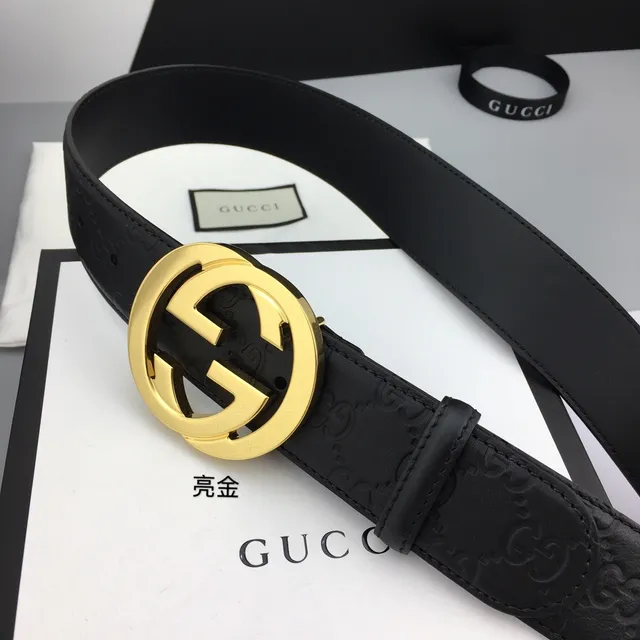 Gucci Interlocking G Cinto Preto Dourado Embossed GG Monogram Grande Fivela Circular Cinturão de Couro 9