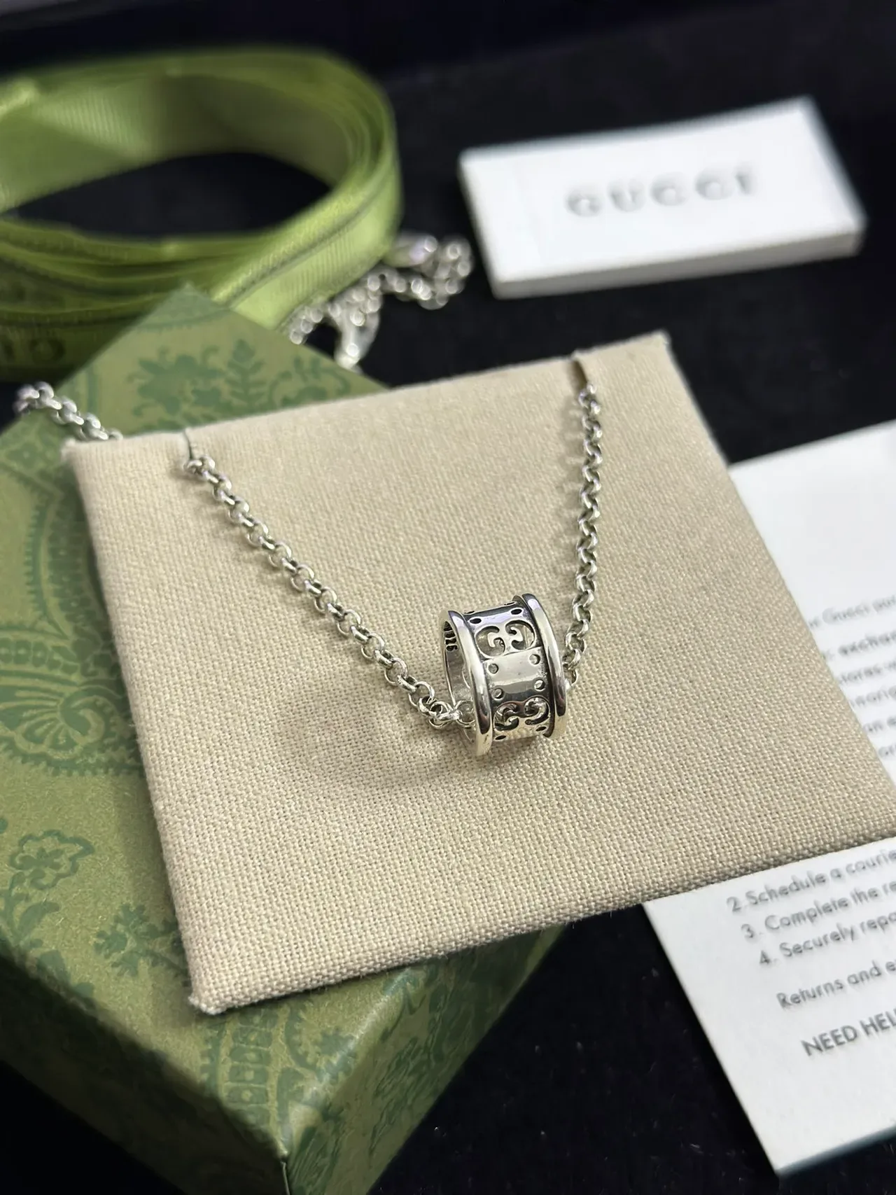 Gucci Interlocking G Cylindrical Pendant Silver Necklace 4