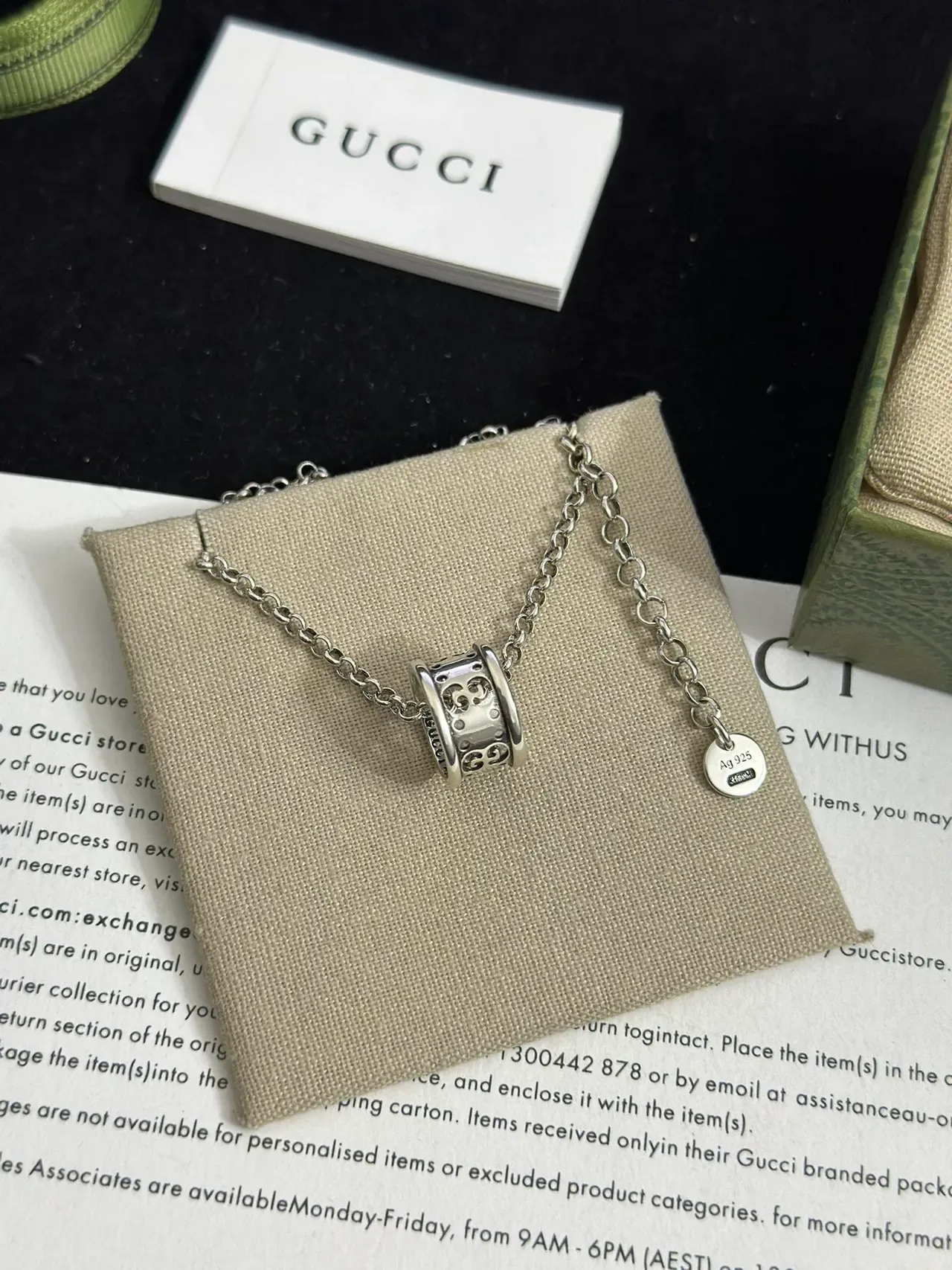 Gucci Interlocking G Cylindrical Pendant Silver Necklace 5