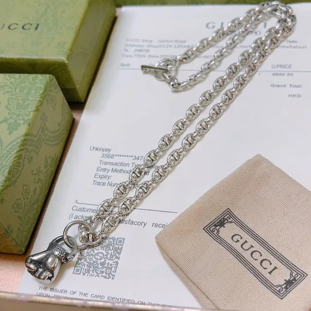 Gucci Lion Head Mariner-Link Silver Necklace 6