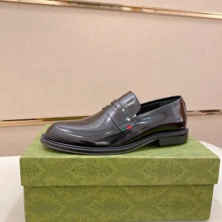 Gucci লোফার কালো সবুজ চকচকে প্যাটেন্ট চামড়া পেনি স্ট্র্যাপ লোফার