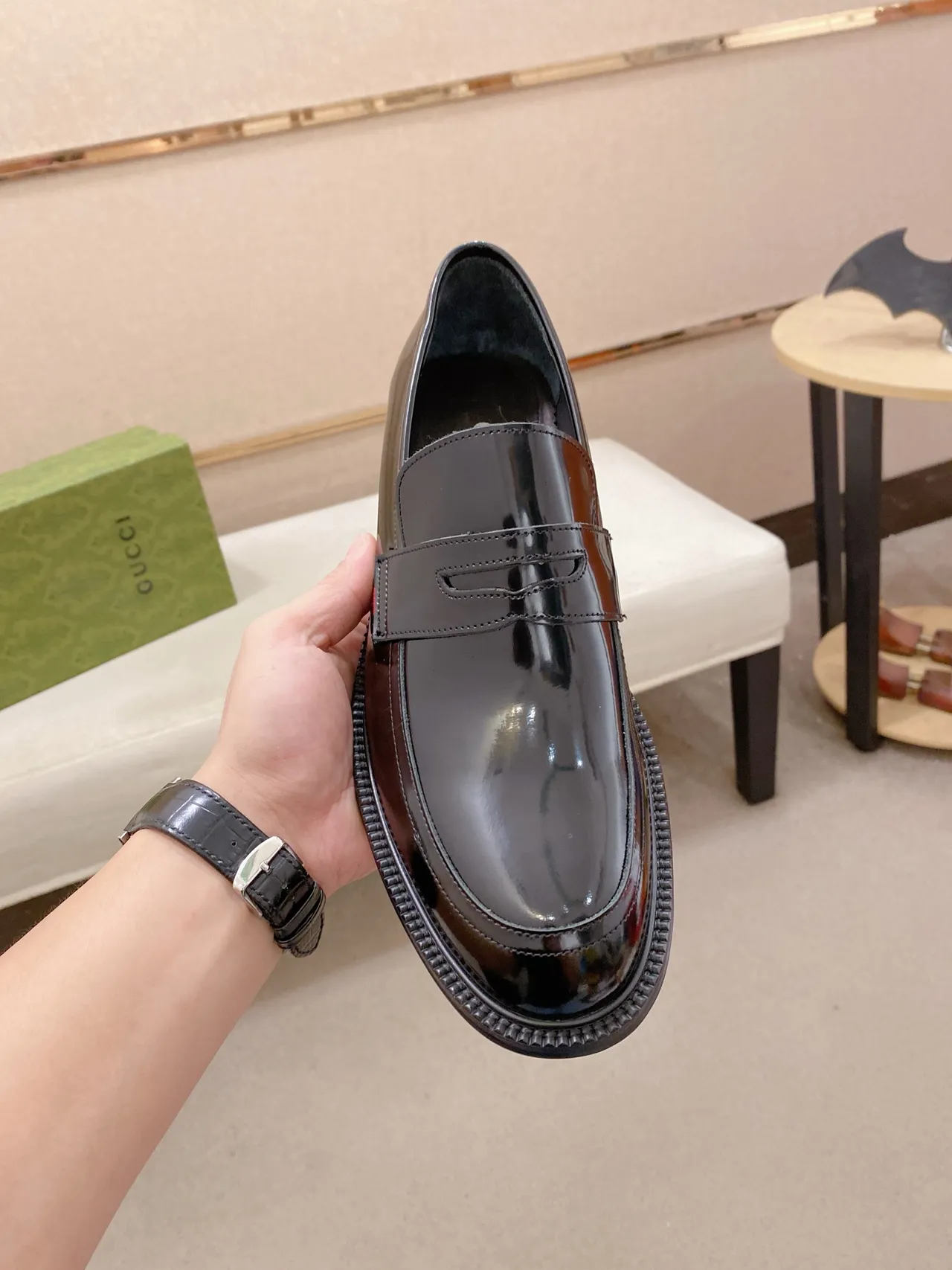 Gucci loafer noir vert cuir patenté brillant bride penny loafer 6