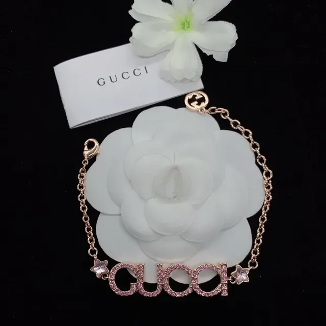 Gucci 标志 玫瑰金 水晶链手链 4