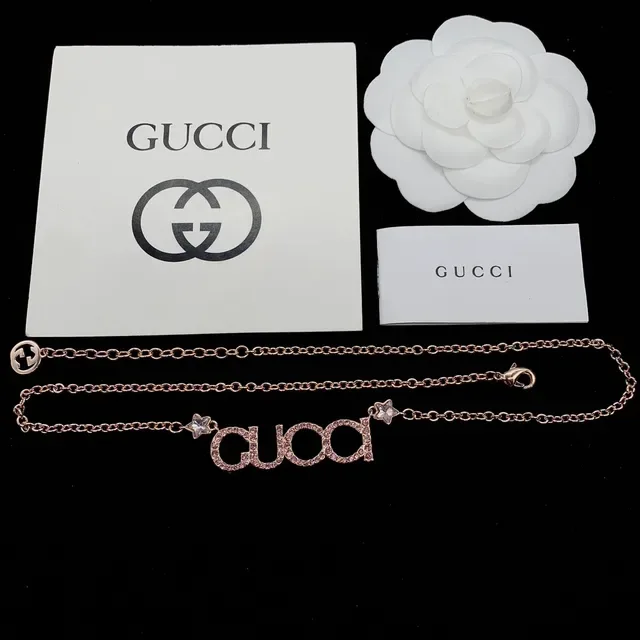 Gucci 标志 玫瑰金 水晶链手链 5