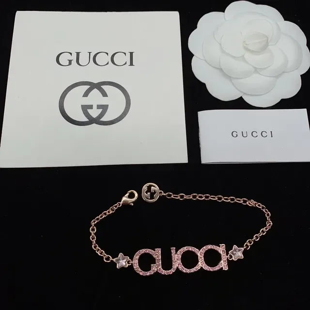 Gucci 标志 玫瑰金 水晶链手链 6