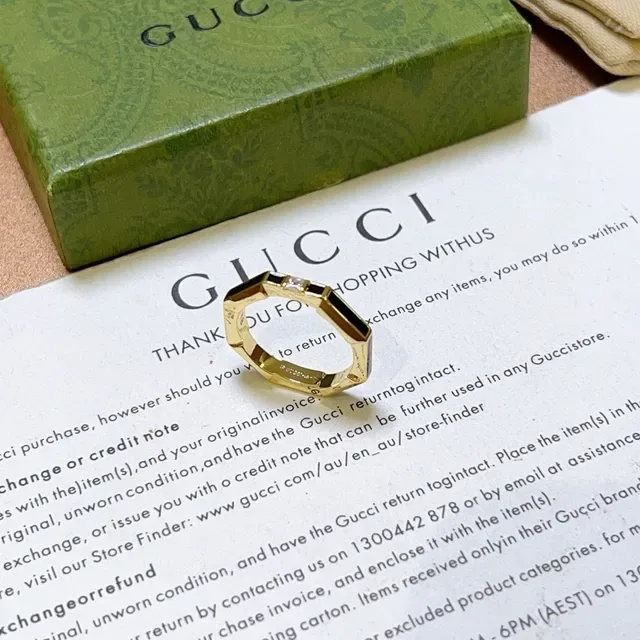 Gucci Octagon Gold Black Octagonal Geometric Band Inlay Panels Ring 6