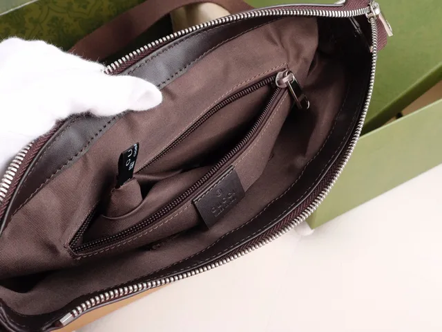 Gucci Ophidia Beige Brown GG Monogram Canvas Leather Trim Messenger Bag 2