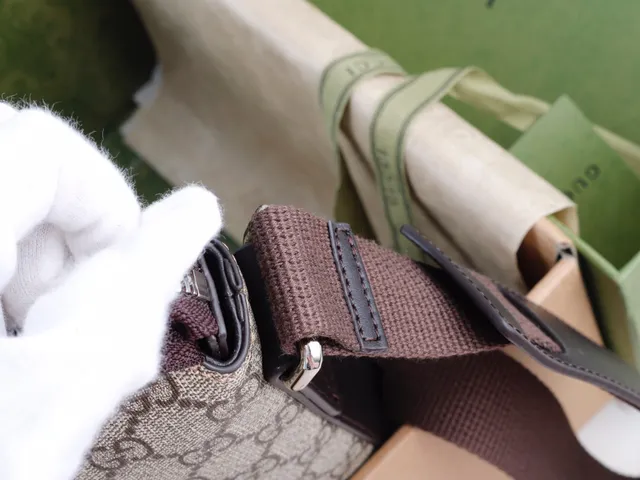 Gucci Ophidia Beige Brown GG Monogram Canvas Leather Trim Messenger Bag 7