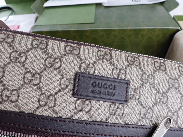 Gucci Ophidia Beige Brown GG Monogram Canvas Leather Trim Messenger Bag 9
