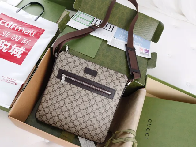 Gucci Ophidia Beige Brown GG Monogram Canvas Leather Trim Messenger Bag 11