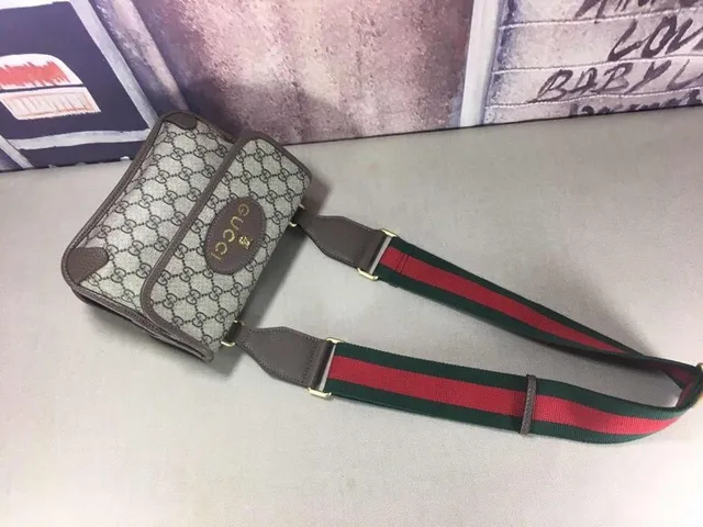 Gucci Ophidia بيج رمادي GG Monogram قماش بيضاوي جلد لوحة حقيبة جانبية 4