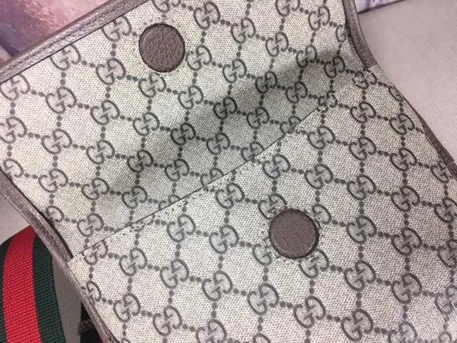 Gucci Ophidia بيج رمادي GG Monogram قماش بيضاوي جلد لوحة حقيبة جانبية 5